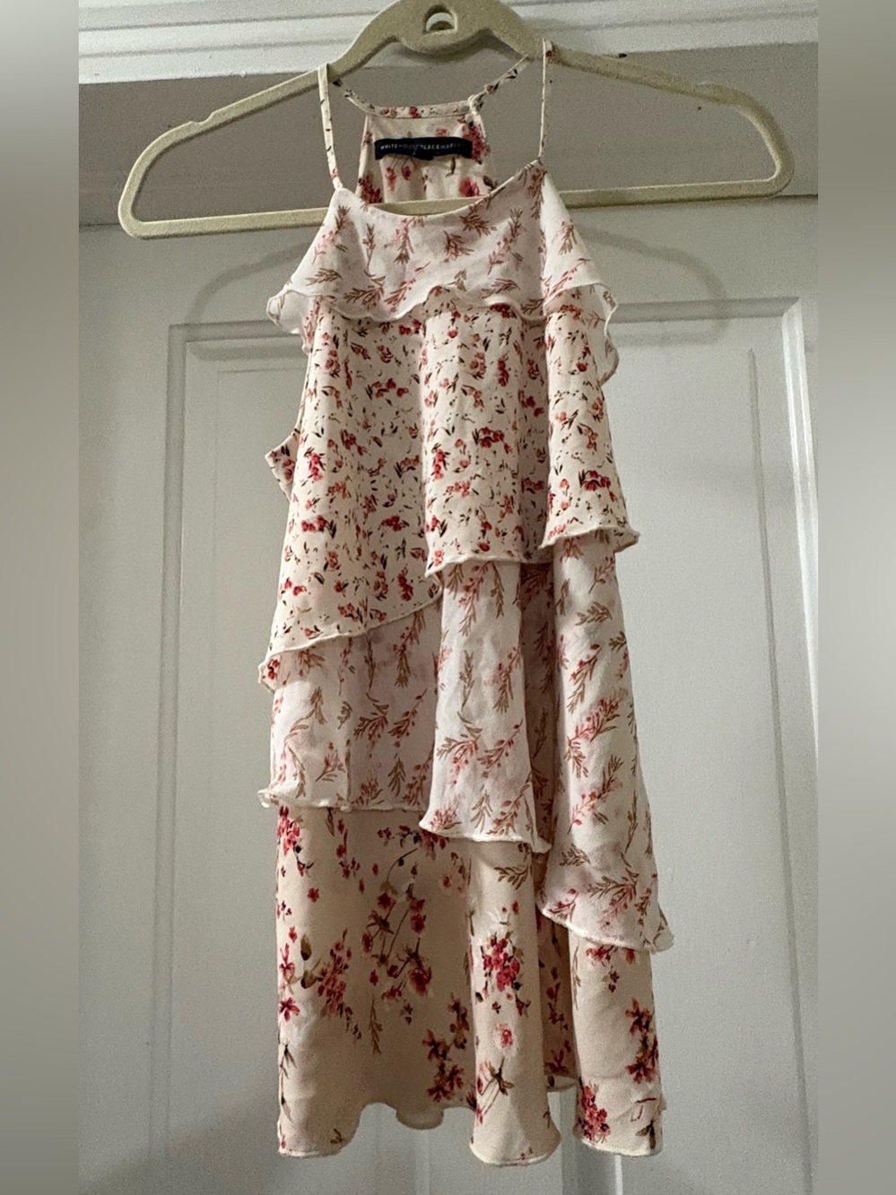 White House Black Market Women’s Cream and Floral Sleeveless Blouse Size XS